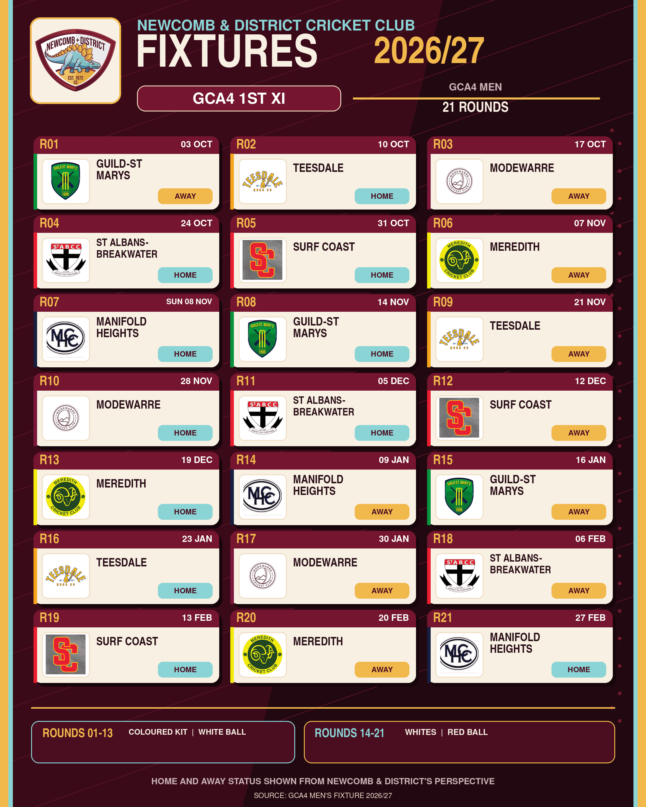 2026/27 Fixtures Released for the First XI