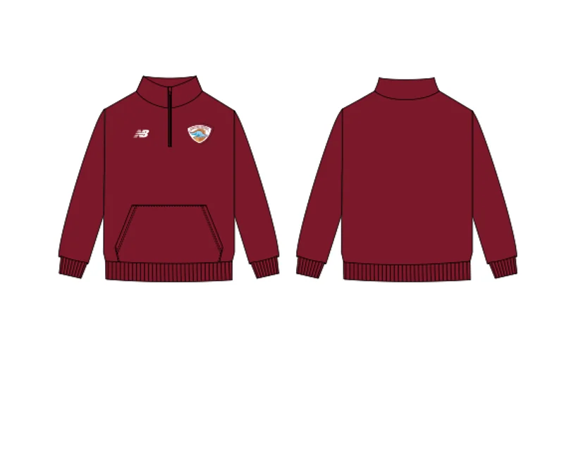 Front and back views of the NDCC maroon Boss Top fleece.
