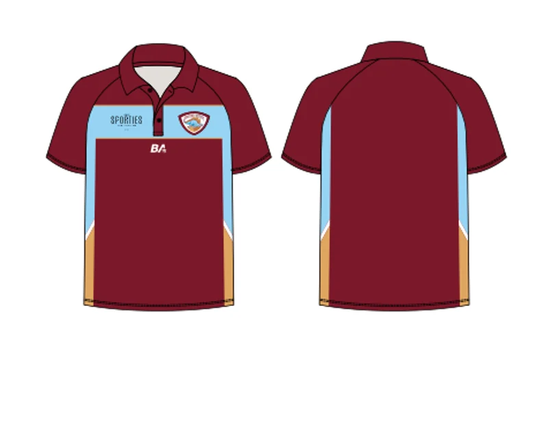 Front and back views of the NDCC maroon club polo.