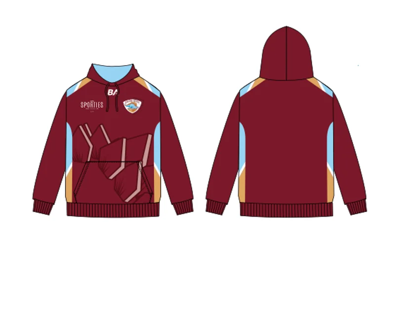 Front and back views of the NDCC maroon hoody.