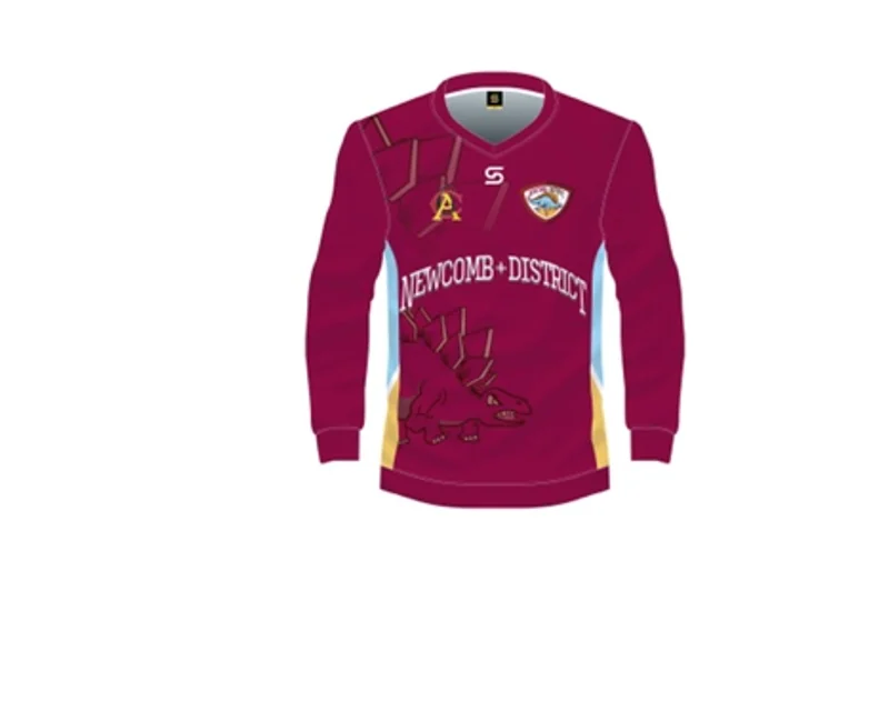 Front view of the maroon NDCC playing jumper.