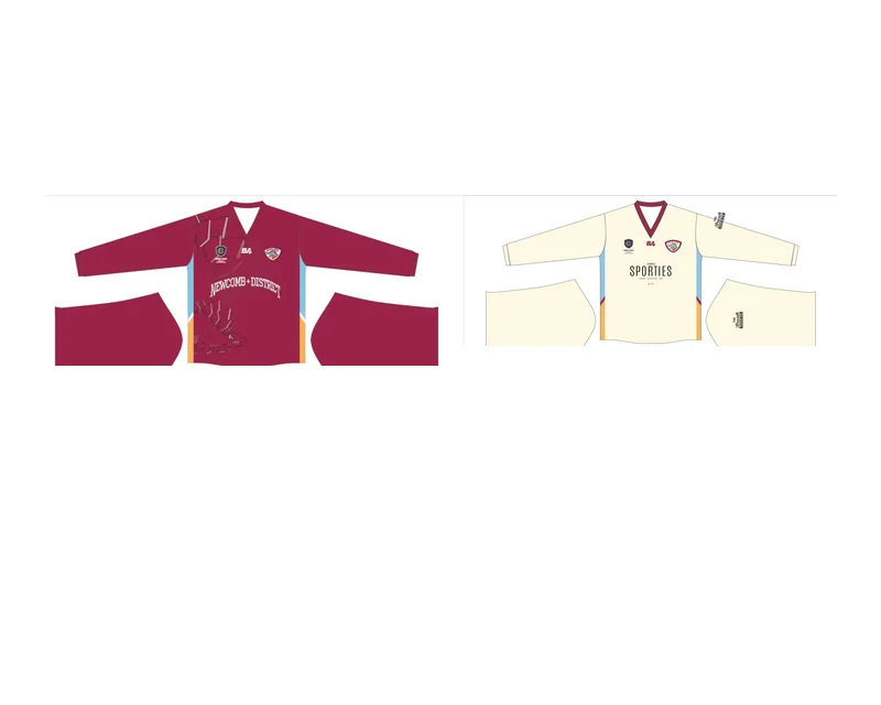 Front artwork for the maroon and crème sides of the reversible NDCC playing jumper.