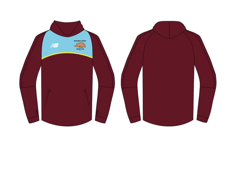 Front and back views of the NDCC maroon Summit hoodie.